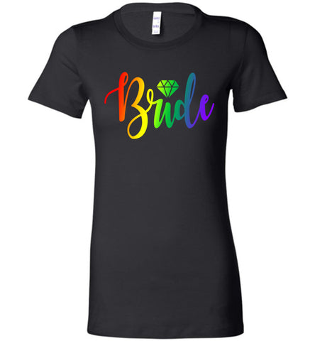 Lesbian Bride Rainbow Shirt LGBT Wedding Engagement Tee Black / S - TDL-APPAREL