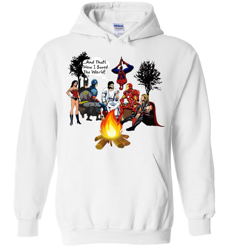 Jesus Superheroes Campfire Hoodie How I Saved The World White / S - TDL-APPAREL