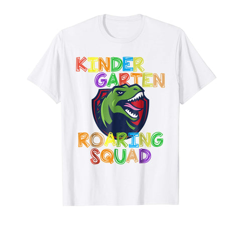 tdlapparel Kindergarten Roaring Squad Shirt, Dinosaur School Students Short Sleeves Men / White / S T-Shirt - TDL-APPAREL