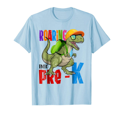 tdlapparel Funny Back To School Gift Dinosaur Roaring Into Pre-K Shirt Short Sleeves Men / Light Blue / S T-Shirt - TDL-APPAREL