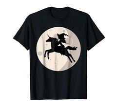 tdlapparel Halloween Witch Riding Unicorn Over Moon T-shirt T-Shirt - TDL-APPAREL