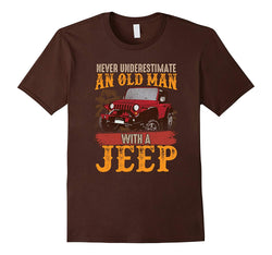 tdlapparel Mens Mens Never Underestimate An Old Man With A Jeep T Shirt