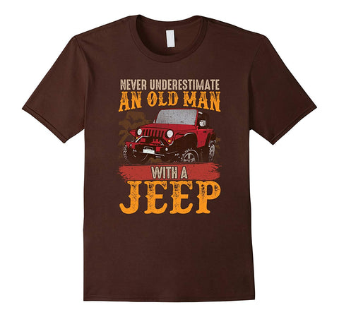 tdlapparel Mens Mens Never Underestimate An Old Man With A Jeep T Shirt Short Sleeves Men / Brown / S T-Shirt - TDL-APPAREL