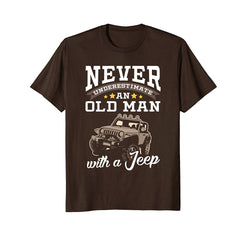 tdlapparel Mens Never Underestimate An Old Man With A Jeep T Shirt