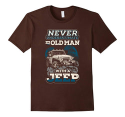 tdlapparel Mens Never Underestimate An Old Man With A Jeep T Shirt