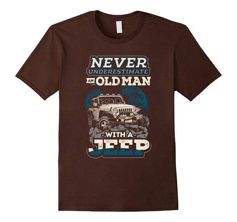 tdlapparel Mens Never Underestimate An Old Man With A Jeep T Shirt Short Sleeves Men / Brown / S T-Shirt - TDL-APPAREL