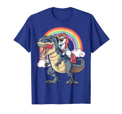 tdlapparel Unicorn Dinosaur T Shirt Girls Gifts Party Rainbow T rex Tee Short Sleeves Men / Royal Blue / S T-Shirt - TDL-APPAREL