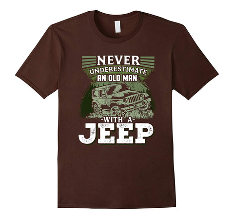 tdlapparel Mens Never Underestimate An Old Man With A Jeep T Shirt Short Sleeves Men / Brown / S T-Shirt - TDL-APPAREL