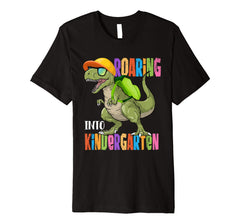tdlapparel Dinosaur Roaring Into Kindergarten Tee Back To School Gift T-Shirt - TDL-APPAREL