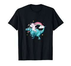tdlapparel Unicorn Riding Dinosaur T rex T Shirt Unicorns Rainbow Gifts T-Shirt - TDL-APPAREL