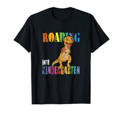 tdlapparel Roaring Into Kindergarten Dinosaur Back to School Tshirt T-Shirt - TDL-APPAREL
