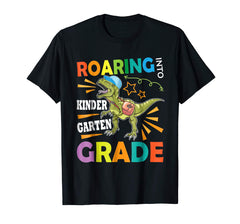 tdlapparel Dinosaur Roaring Into Kindergarten T-Shirt First Day School T-Shirt - TDL-APPAREL