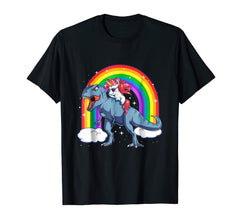 tdlapparel Unicorn Riding T rex Dinosaur T Shirt Unicorns Rainbow Gifts T-Shirt - TDL-APPAREL