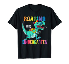 tdlapparel Dinosaurs Roaring Into Kindergarten Shirt Back To School Tee T-Shirt - TDL-APPAREL