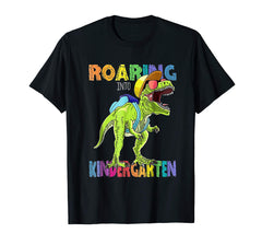 tdlapparel Dinosaur Roaring Into Kindergarten Tee Back To School Gift T-Shirt - TDL-APPAREL