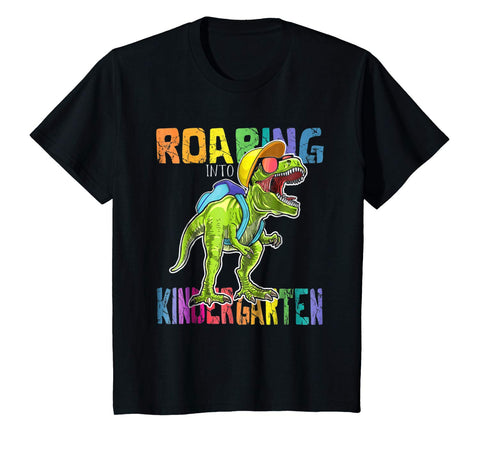 tdlapparel Kids Roaring Kindergarten Dinosaur T Rex Back to School Shirt Boy Short Sleeves Men / Black / S T-Shirt - TDL-APPAREL