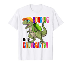 tdlapparel Back To School Gift Dinosaur Roaring Into Kindergarten Shirt T-Shirt - TDL-APPAREL