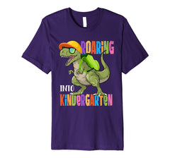 tdlapparel Dinosaur Roaring Into Kindergarten Tee Back To School Gift T-Shirt - TDL-APPAREL