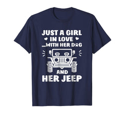 tdlapparel Just A Girl In Love With Her Dog And Her Jeep T-Shirt