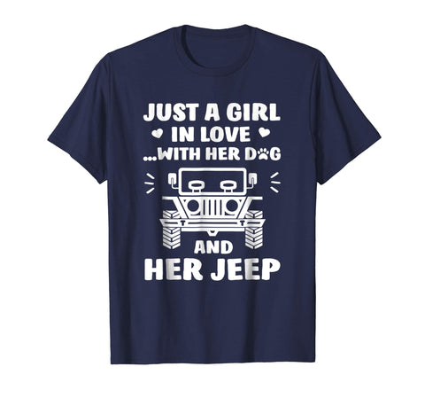 tdlapparel Just A Girl In Love With Her Dog And Her Jeep T-Shirt Short Sleeves Men / Navy / S T-Shirt - TDL-APPAREL