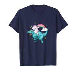 tdlapparel Unicorn Riding Dinosaur T rex T Shirt Unicorns Rainbow Gifts