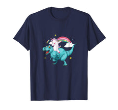 tdlapparel Unicorn Riding Dinosaur T rex T Shirt Unicorns Rainbow Gifts T-Shirt - TDL-APPAREL