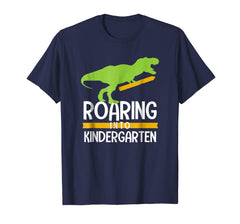 tdlapparel Back to School Shirt Dinosaur Roaring into Kindergarten T Re T-Shirt - TDL-APPAREL