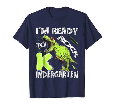 tdlapparel I'm Ready To Rock Kindergarten Dinosaur Shirt Kids Boys Short Sleeves Men / Navy / S T-Shirt - TDL-APPAREL
