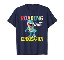 tdlapparel Funny Roaring Into Kindergarten Tyrannosaurus Rex Gift Shirt