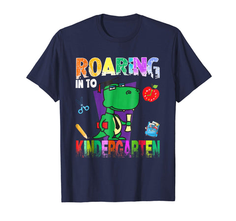 tdlapparel Roaring Kindergarten Dinosaur T Rex Back to School Shirt Boy Short Sleeves Men / Navy / S T-Shirt - TDL-APPAREL