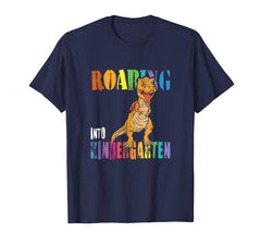 tdlapparel Roaring Into Kindergarten Dinosaur Back to School Tshirt T-Shirt - TDL-APPAREL