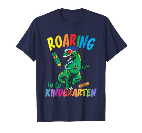 tdlapparel Roaring Kindergarten Dinosaur Tshirt Back To School Supplies Short Sleeves Men / Navy / S T-Shirt - TDL-APPAREL