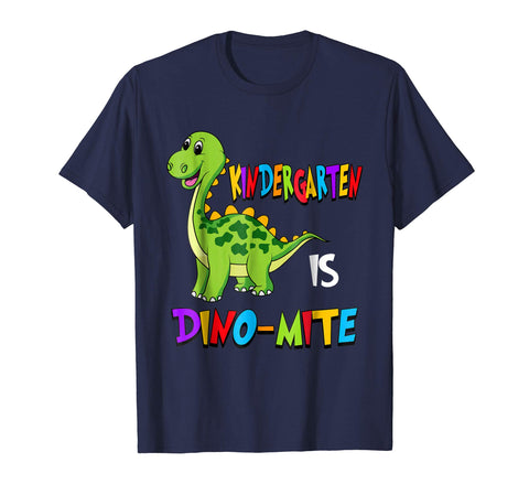 tdlapparel Kindergarten Is Dino Mite Cute T-shirt Kinder Teacher Gift Short Sleeves Men / Navy / S T-Shirt - TDL-APPAREL