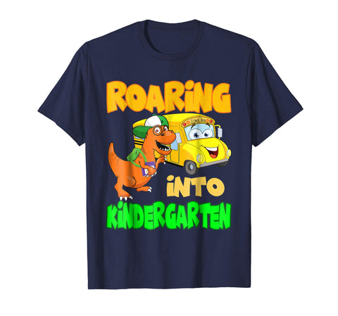 tdlapparel Roaring Into Kindergarten Dinosaur Back To School Tee Short Sleeves Men / Navy / S T-Shirt - TDL-APPAREL