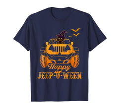 tdlapparel Jeep-O-Ween Happy Halloween Black Cat And Witch Hat T-Shirt T-Shirt - TDL-APPAREL