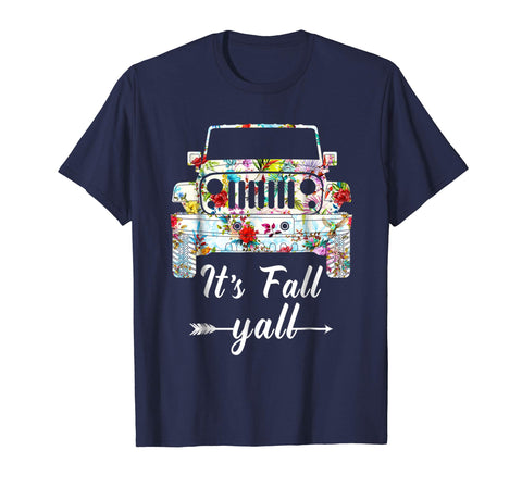 tdlapparel It's fall yall Hippie Flower Jeep Funny T shirt Short Sleeves Men / Navy / S T-Shirt - TDL-APPAREL
