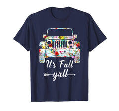 tdlapparel It's fall yall Hippie Flower Jeep Funny T shirt T-Shirt - TDL-APPAREL