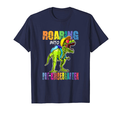 tdlapparel Roaring Pre-Kindergarten Dinosaur T Rex Back to School Shirt Short Sleeves Men / Navy / S T-Shirt - TDL-APPAREL