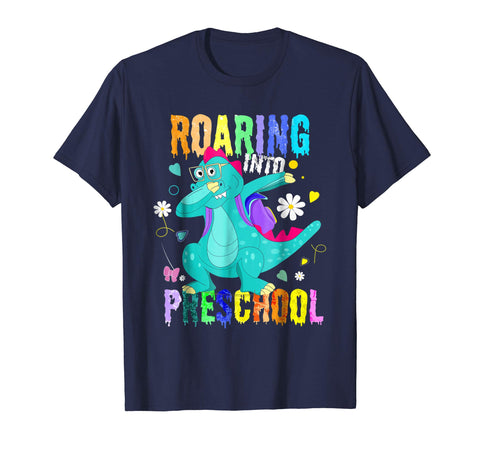 tdlapparel Dabbing Dinosaur Preschool Roaring Back to School Shirt Boys Short Sleeves Men / Navy / S T-Shirt - TDL-APPAREL