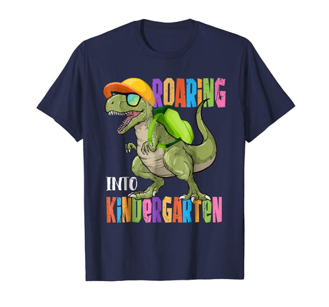 tdlapparel Dinosaur Roaring Into Kindergarten Shirt Back To School Gift Short Sleeves Men / Navy / S T-Shirt - TDL-APPAREL