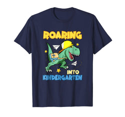 tdlapparel Roaring Into Kindergarten T-Rex Dinosaur Back To School TShi