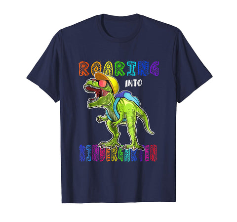 tdlapparel Roaring Kindergarten T Rex Dinosaur Back to School Shirt Boy Short Sleeves Men / Navy / S T-Shirt - TDL-APPAREL