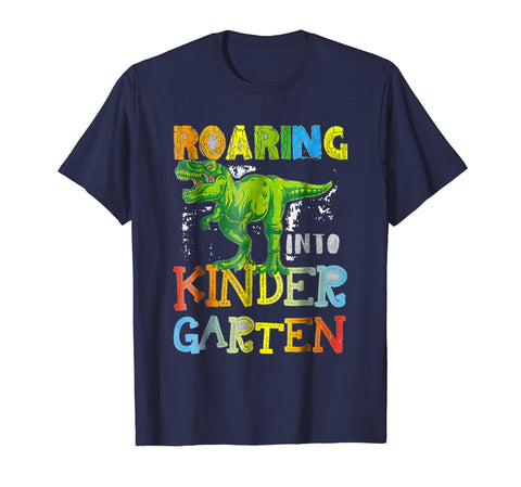 tdlapparel Roaring Kindergarten Dinosaur T Rex Back to School Shirt Boy Short Sleeves Men / Navy / S T-Shirt - TDL-APPAREL