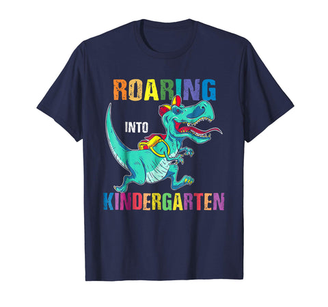 tdlapparel Dinosaurs Roaring Into Kindergarten Shirt Back To School Tee Short Sleeves Men / Navy / S T-Shirt - TDL-APPAREL