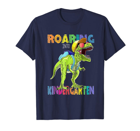 tdlapparel Dinosaur Roaring Into Kindergarten Tee Back To School Gift Short Sleeves Men / Navy / S T-Shirt - TDL-APPAREL