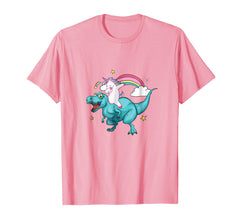 tdlapparel Unicorn Riding Dinosaur T rex T Shirt Unicorns Rainbow Gifts T-Shirt - TDL-APPAREL