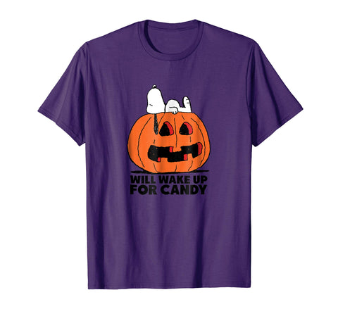 tdlapparel Peanuts Halloween Snoopy Wake For Candy T-Shirt Short Sleeves Men / Purple / S T-Shirt - TDL-APPAREL