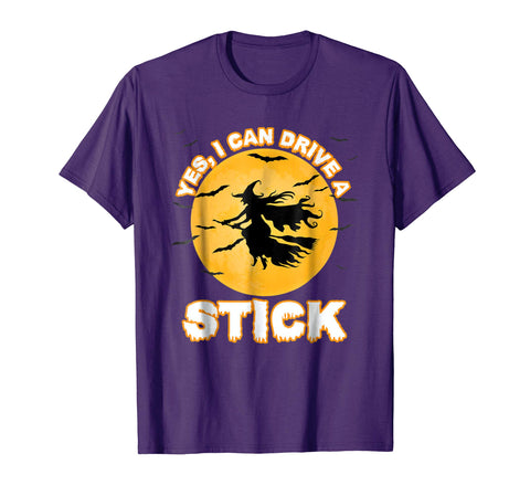 tdlapparel Yes I Can Drive a Stick shirt Funny Halloween Witch t-shirt Short Sleeves Men / Purple / S T-Shirt - TDL-APPAREL