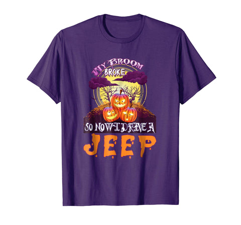 tdlapparel Funny My Broom Broke So Now I Drive A Jeep Halloween T-shirt Short Sleeves Men / Purple / S T-Shirt - TDL-APPAREL