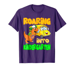 tdlapparel Roaring Into Kindergarten Dinosaur Back To School Tee T-Shirt - TDL-APPAREL